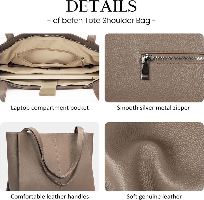 befen Genuine Leather Tote Bag for Women Work, Women's Leather Shoulder Bags Purses Satchel Handbags with Laptop Compartment - Image 3